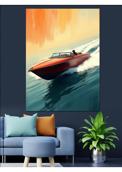 Hızlı Kırmızı Sürat Teknesi Dekoratif Kanvas - Mdf Ahşap Tablo fırsatları