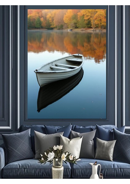 Gölde Küçük Kayık Dekoratif Kanvas - Mdf Ahşap Tablo