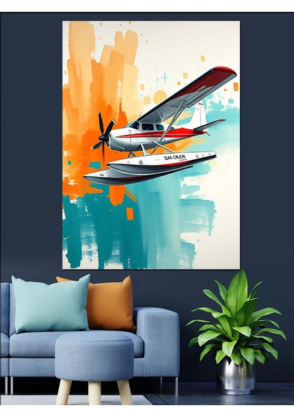 Kırmızı Deniz Uçağı Dekoratif Kanvas - Mdf Ahşap Tablo
