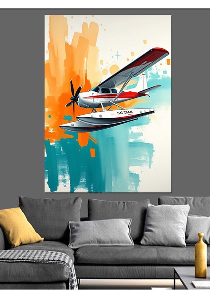 Kırmızı Deniz Uçağı Dekoratif Kanvas - Mdf Ahşap Tablo fırsatları
