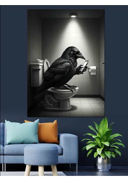 Tuvalette Karga Mizahı Dekoratif Kanvas - Mdf Ahşap Tablo