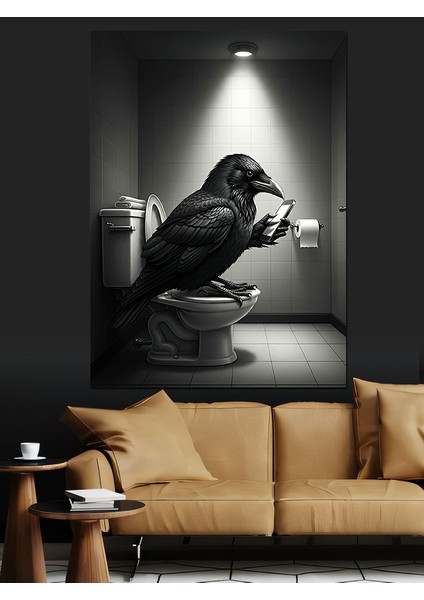 Tuvalette Karga Mizahı Dekoratif Kanvas - Mdf Ahşap Tablo fiyatları
