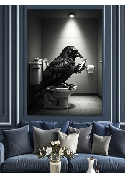 Tuvalette Karga Mizahı Dekoratif Kanvas - Mdf Ahşap Tablo modelleri