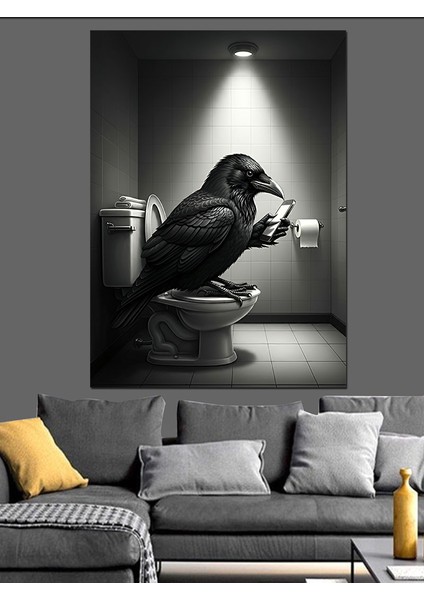 Tuvalette Karga Mizahı Dekoratif Kanvas - Mdf Ahşap Tablo fırsatları