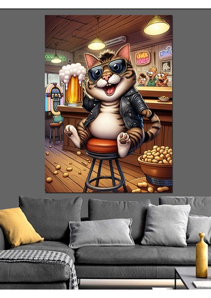 Bar Kedisi Dekoratif Kanvas - Mdf Ahşap Tablo fiyatları