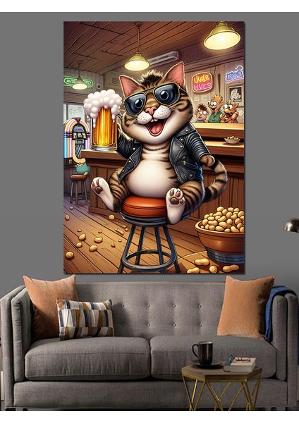 Bar Kedisi Dekoratif Kanvas - Mdf Ahşap Tablo modelleri