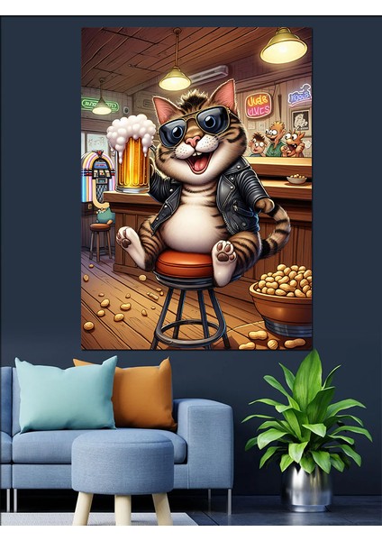 Bar Kedisi Dekoratif Kanvas - Mdf Ahşap Tablo fırsatları