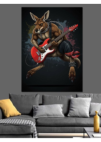 Gitar Çalan Kanguru Dekoratif Kanvas - Mdf Ahşap Tablo