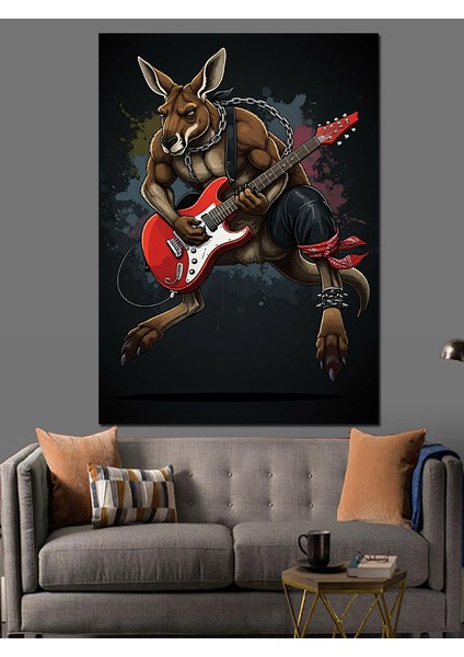 Gitar Çalan Kanguru Dekoratif Kanvas - Mdf Ahşap Tablo fiyatları