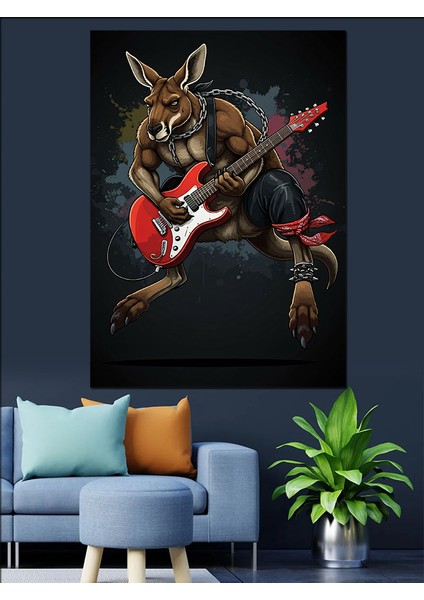 Gitar Çalan Kanguru Dekoratif Kanvas - Mdf Ahşap Tablo modelleri