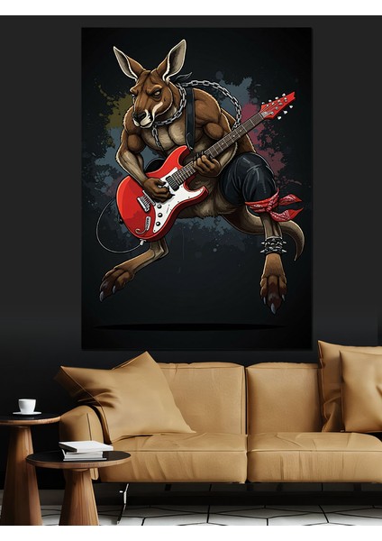 Gitar Çalan Kanguru Dekoratif Kanvas - Mdf Ahşap Tablo fırsatları