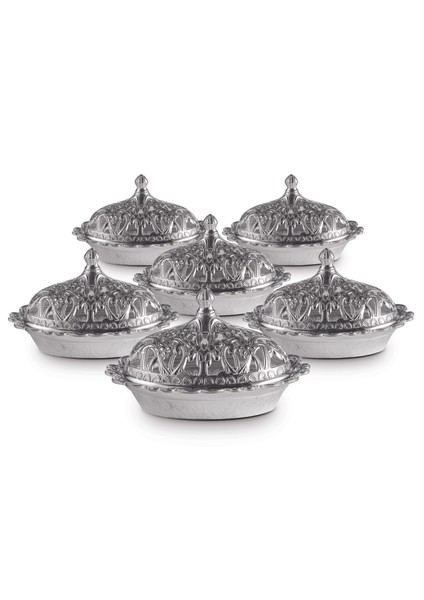 6 Adet Motif Işlemeli Oval Metal Lokumluk (357-6)