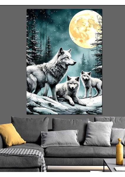 Dolunayda Kurtlar Dekoratif Kanvas - Mdf Ahşap Tablo fiyatları
