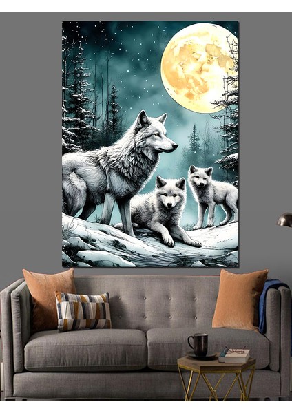Dolunayda Kurtlar Dekoratif Kanvas - Mdf Ahşap Tablo modelleri