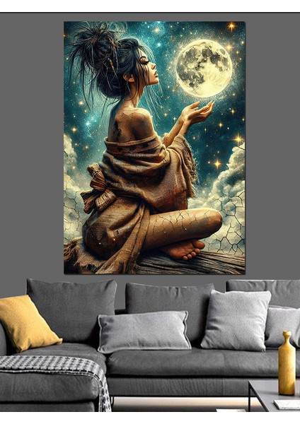 Ay Işığında Dua Eden Kadın Dekoratif Kanvas - Mdf Ahşap Tablo fiyatları