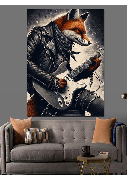 Gitar Çalan Tilki Dekoratif Kanvas - Mdf Ahşap Tablo