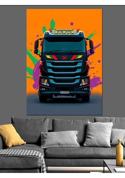 Renkli Tır Tasarımı Dekoratif Kanvas - Mdf Ahşap Tablo