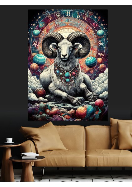 Koç Burcu Çizimi Dekoratif Kanvas - Mdf Ahşap Tablo