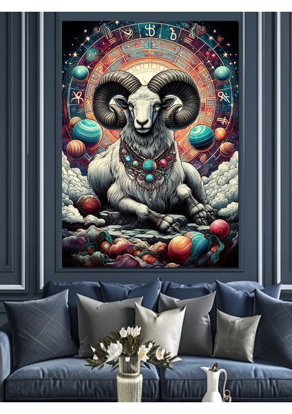 Koç Burcu Çizimi Dekoratif Kanvas - Mdf Ahşap Tablo fiyatları