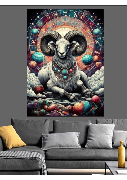 Koç Burcu Çizimi Dekoratif Kanvas - Mdf Ahşap Tablo modelleri