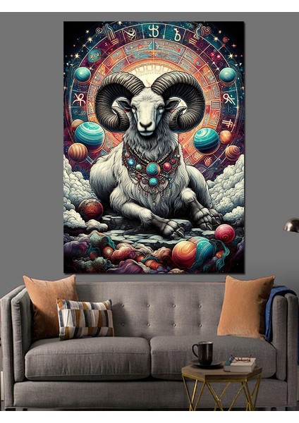 Koç Burcu Çizimi Dekoratif Kanvas - Mdf Ahşap Tablo fırsatları