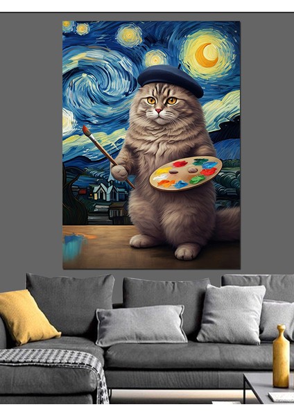Ressam Kedi Dekoratif Kanvas - Mdf Ahşap Tablo modelleri