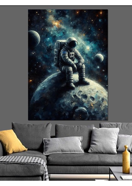 Ayda Astronot Dekoratif Kanvas - Mdf Ahşap Tablo