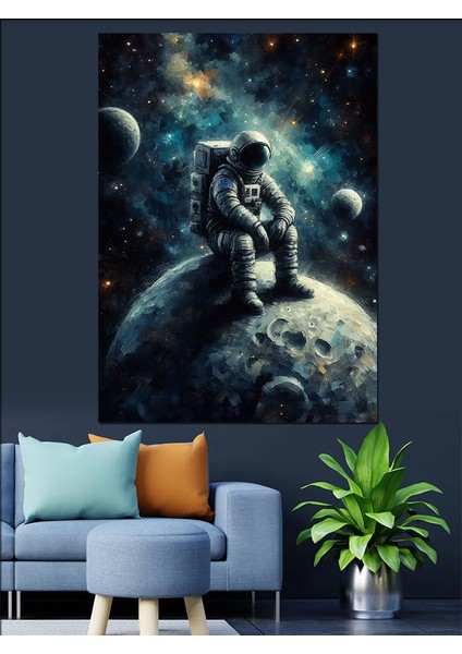 Ayda Astronot Dekoratif Kanvas - Mdf Ahşap Tablo