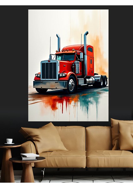 Kırmızı Tır Çizimi Dekoratif Kanvas - Mdf Ahşap Tablo fiyatları