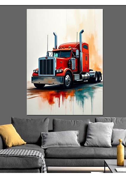 Kırmızı Tır Çizimi Dekoratif Kanvas - Mdf Ahşap Tablo fırsatları