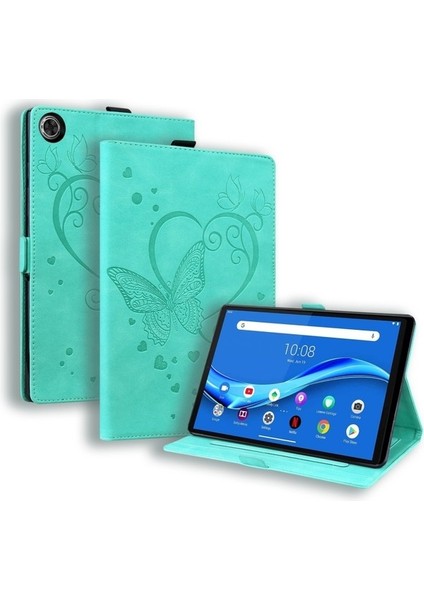 Lenovo Tab M10 Plus TB-X606F TB-X606X Için Standlı Kelebek Desenli Deri Kılıf-Yeşil (Yurt Dışından)