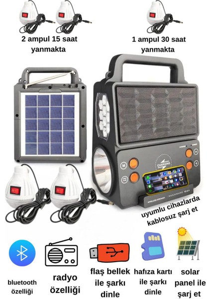 Everton RT-913 Solar Şarjlı Aydınlatma ve Müzik Seti