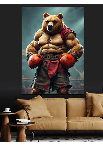 Boksör Ayı Dekoratif Kanvas - Mdf Ahşap Tablo