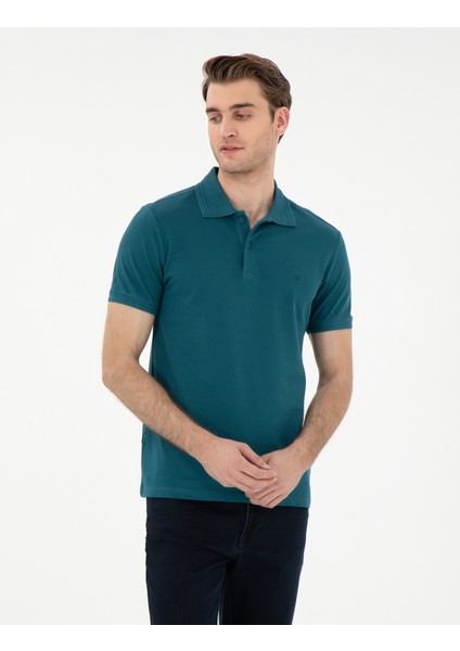 Erkek Zümrüt Slim Fit %100 Pamuk Polo Yaka Basic Tişört 50306448-VR055