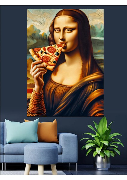 Pizza Mona Lisa Dekoratif Kanvas - Mdf Ahşap Tablo