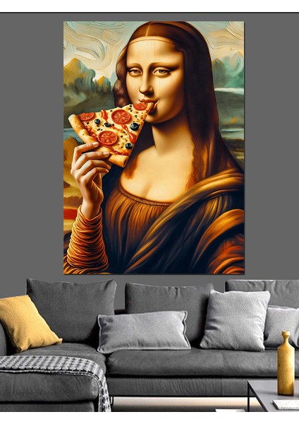 Pizza Mona Lisa Dekoratif Kanvas - Mdf Ahşap Tablo fırsatları