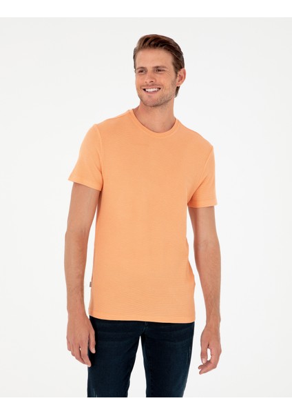 Erkek Turuncu Slim Fit Basic Tişört 50280967-VR186