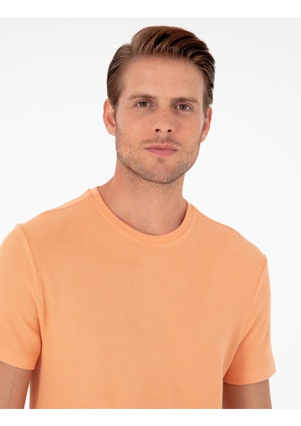 Erkek Turuncu Slim Fit Basic Tişört 50280967-VR186 fiyatları