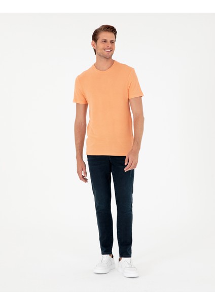 Erkek Turuncu Slim Fit Basic Tişört 50280967-VR186 fırsatları