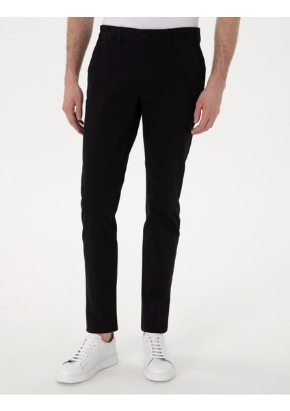 Erkek Siyah Slim Fit Beli Lastikli Kanvas Pantolon 50308111-VR046