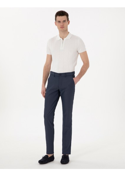 Erkek Lacivert Slim Fit Beli Lastikli Kanvas Pantolon 50308092-VR033