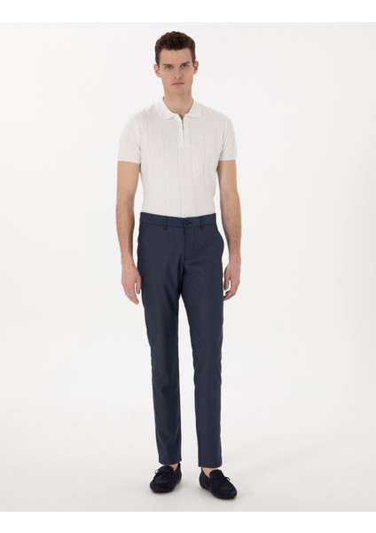 Erkek Lacivert Slim Fit Beli Lastikli Kanvas Pantolon 50308092-VR033