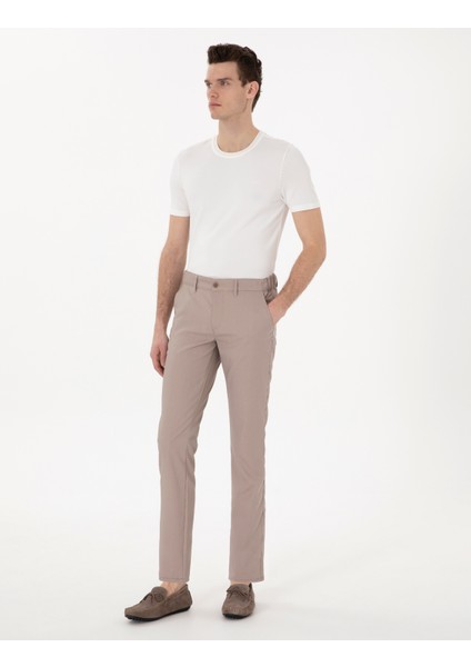 Erkek Koyu Bej Slim Fit Beli Lastikli Kanvas Pantolon 50308092-VR088
