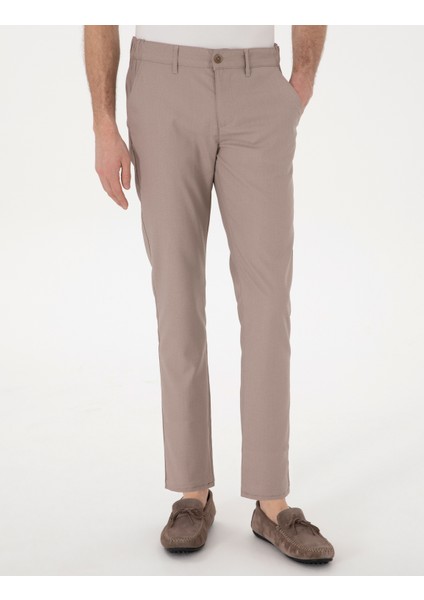 Erkek Koyu Bej Slim Fit Beli Lastikli Kanvas Pantolon 50308092-VR088