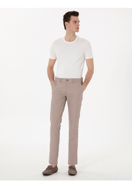 Erkek Koyu Bej Slim Fit Beli Lastikli Kanvas Pantolon 50308092-VR088