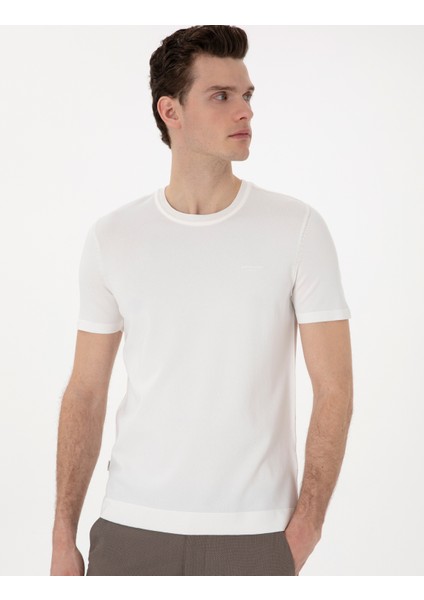 Erkek Ekru Slim Fit Bisiklet Yaka Triko Tişört 50306131-VR019 modelleri