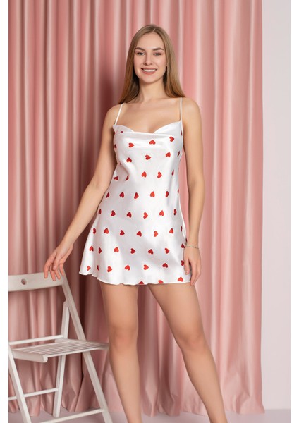 Ekru Kalpli Saten Askılı Gecelik