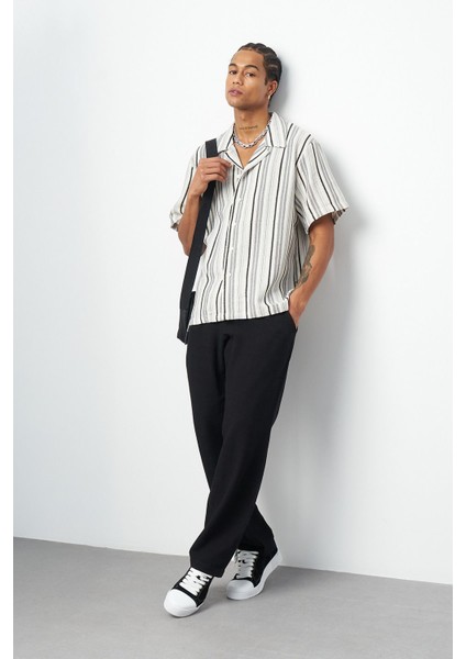 Çizgili Küba Yaka Oversize Erkek Gömlek modelleri