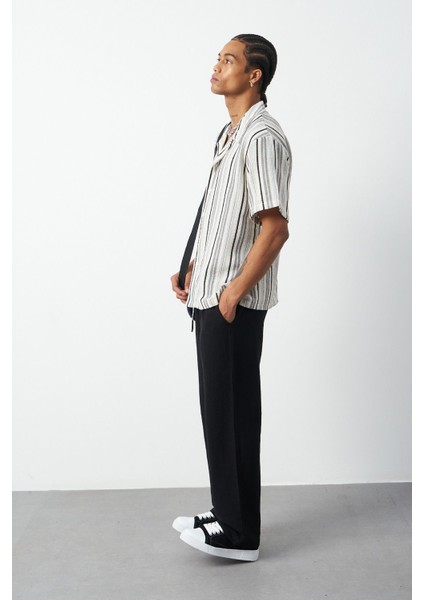 Çizgili Küba Yaka Oversize Erkek Gömlek fırsatları