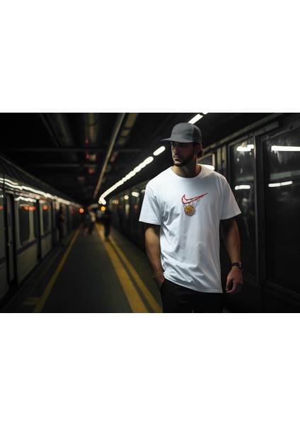Pota Bisiklet Yaka Yüksek Kalite Baskılı Beyaz T-Shirt